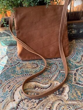 Leather Crossbody Bag Brown Fold Over Multi Pocket Soft Leather Organizer Purse